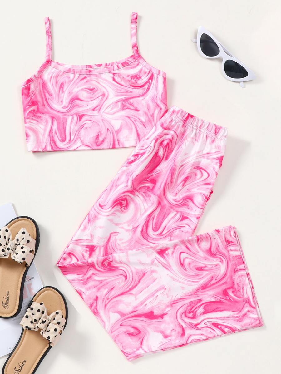 SHEIN Bộ hai mảnh Gái Cà vạt nhuộm Giải trí - Hồng - Xem 1