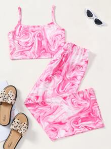 SHEIN Bộ hai mảnh Gái Cà vạt nhuộm Giải trí - Hồng - Xem 2