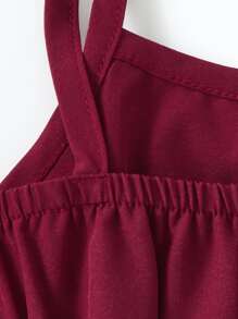SHEIN Toddler Girls Ruffle Trim Cami Romper - Maroon - View 3