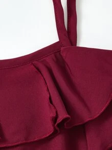 SHEIN Toddler Girls Ruffle Trim Cami Romper - Maroon - View 4