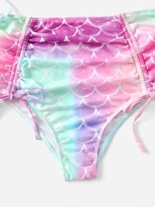 Conjunto De Bikini De Un Hombro Con Detalle De Cordón Y Estampado De Escamas De Pescado De Talla Grande Playa De Verano - Multicolor - Ver 4