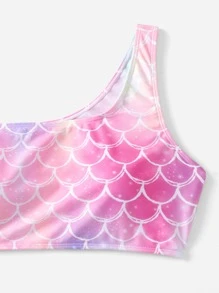 Conjunto De Bikini De Un Hombro Con Detalle De Cordón Y Estampado De Escamas De Pescado De Talla Grande Playa De Verano - Multicolor - Ver 5