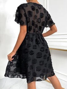 SHEIN VCAY Appliques Sheer Mesh Dress - Black - View 2