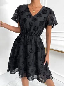 SHEIN VCAY Appliques Sheer Mesh Dress - Black - View 4