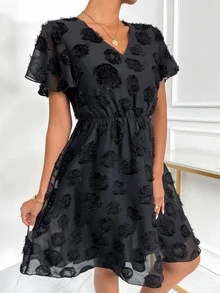 SHEIN VCAY Appliques Sheer Mesh Dress - Black - View 6