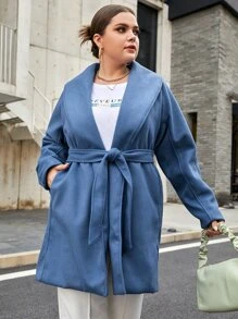 SHEIN Essnce Áo choàng Plus Size Thắt lưng màu trơn Giải trí - Màu xanh bụi bặm - Xem 1