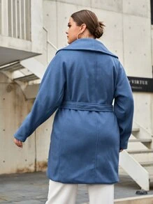 SHEIN Essnce Áo choàng Plus Size Thắt lưng màu trơn Giải trí - Màu xanh bụi bặm - Xem 2