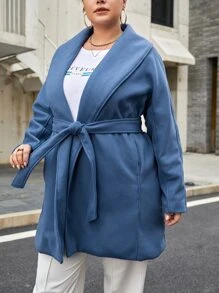 SHEIN Essnce Áo choàng Plus Size Thắt lưng màu trơn Giải trí - Màu xanh bụi bặm - Xem 3