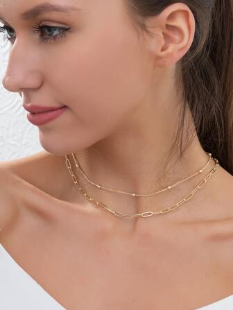 1 pezzo Collana a doppio strato con perline di osso di serpente alla moda e lussuosa di qualità premium, adatta per l'uso quotidiano da donna