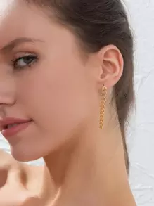 1雙時尚可愛樹葉設計流蘇耳釘,適用於女士日常穿著 - 金黃色 - 查看 2