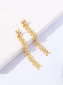 1雙時尚可愛樹葉設計流蘇耳釘,適用於女士日常穿著 - 金黃色 - 查看 3