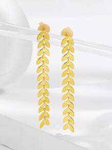 1雙時尚可愛樹葉設計流蘇耳釘,適用於女士日常穿著 - 金黃色 - 查看 1