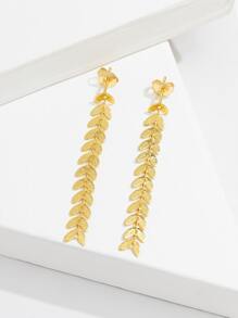 1雙時尚可愛樹葉設計流蘇耳釘,適用於女士日常穿著 - 金黃色 - 查看 4