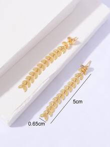 1雙時尚可愛樹葉設計流蘇耳釘,適用於女士日常穿著 - 金黃色 - 查看 5