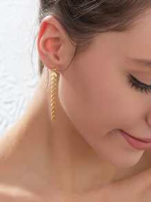 1雙時尚可愛樹葉設計流蘇耳釘,適用於女士日常穿著 - 金黃色 - 查看 6