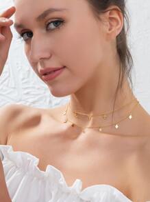 Geometric Charm Layered Necklace - Yellow Gold - View 1
