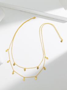 Geometric Charm Layered Necklace - Yellow Gold - View 2