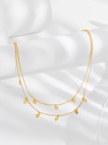 Geometric Charm Layered Necklace - Yellow Gold - View 6