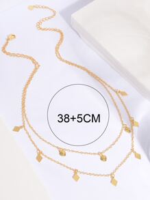 Geometric Charm Layered Necklace - Yellow Gold - View 4