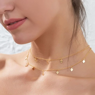 幾何吊墜多層次項鍊