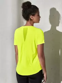 Powerista Neon Yellow Breathable Twist Front Sports Tee Gym Women Shirts