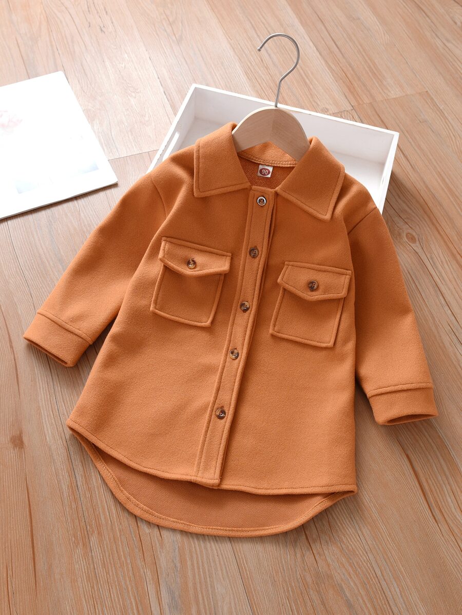 Toddler Girls Flap Pocket High Low Overcoat - Ginger - View 1