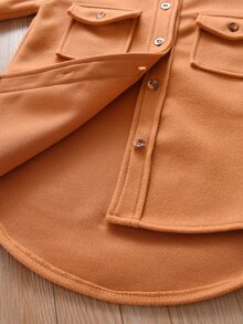 Toddler Girls Flap Pocket High Low Overcoat - Ginger - View 5