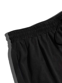 Manfinity Hombres reflectante con estampado de pincelada Camiseta & de cintura con cordón Pantalones deportivos - Negro - Ver 3