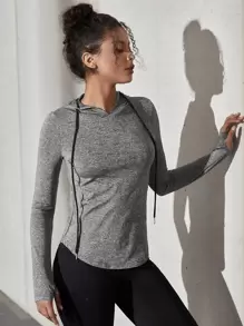 Gameset SHEIN Sport 混色印花拇指孔抽绳连帽运动卫衣 秋季卫衣 - 深灰色 - 查看 3