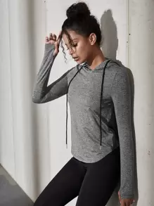 Gameset SHEIN Sport 混色印花拇指孔抽绳连帽运动卫衣 秋季卫衣 - 深灰色 - 查看 4