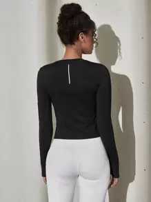 Powerista Top de corte asimétrica de cuello sólido sin sujetador, top de tanque para hacer ejercicio - Negro - Ver 2