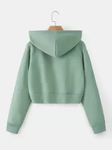 INAWLY 抽绳拉链保暖连帽衫，长袖上衣 - 薄荷綠 - 查看 2
