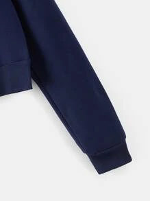 INAWLY 拉链抽绳保暖连帽衫，长袖上衣 - 藏蓝色 - 查看 3