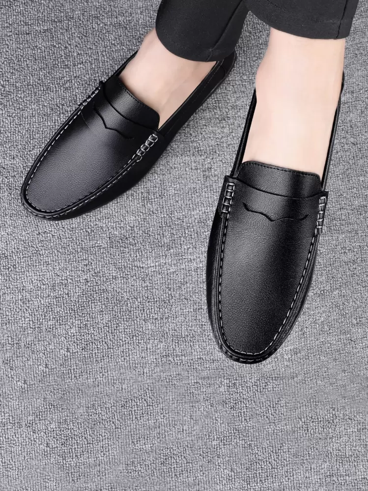 حذاء بدون كعب رجالي بديكور بسيط سهل الارتداء من Manfinity للجنسين - الأسود - مشاهدة 4