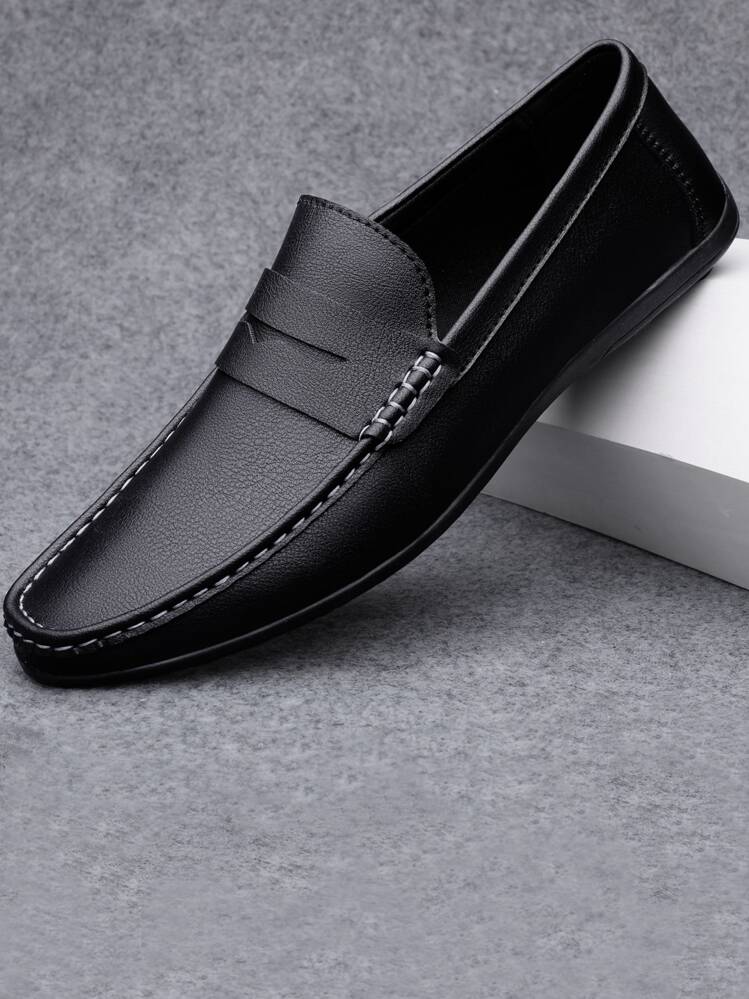 حذاء بدون كعب رجالي بديكور بسيط سهل الارتداء من Manfinity للجنسين - الأسود - مشاهدة 2