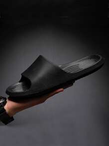 男士露趾極簡風格拖鞋 - 黑色 - 查看 1