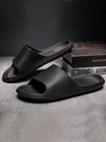 男士露趾極簡風格拖鞋 - 黑色 - 查看 2