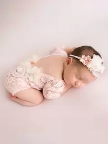 Đạo cụ chụp ảnh cho trẻ sơ sinh Đề can Hoa Dễ thương - Màu Hồng  San hô - Xem 1