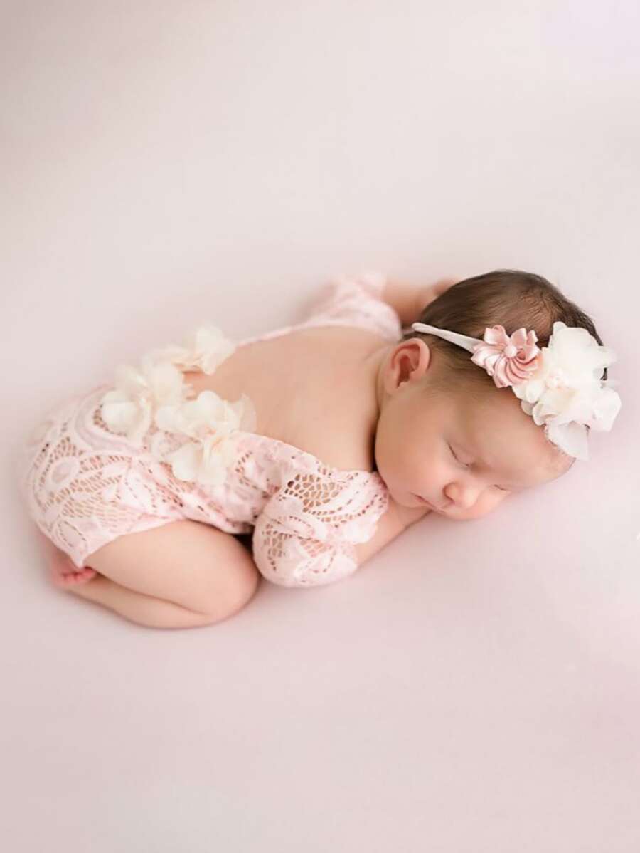 Đạo cụ chụp ảnh cho trẻ sơ sinh Đề can Hoa Dễ thương - Màu Hồng  San hô - Xem 1