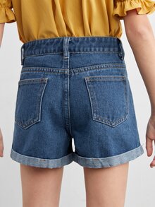 Bé Gái Quần Shorts Denim Nghề thêu Túi Hoa - Rửa tối - Xem 2