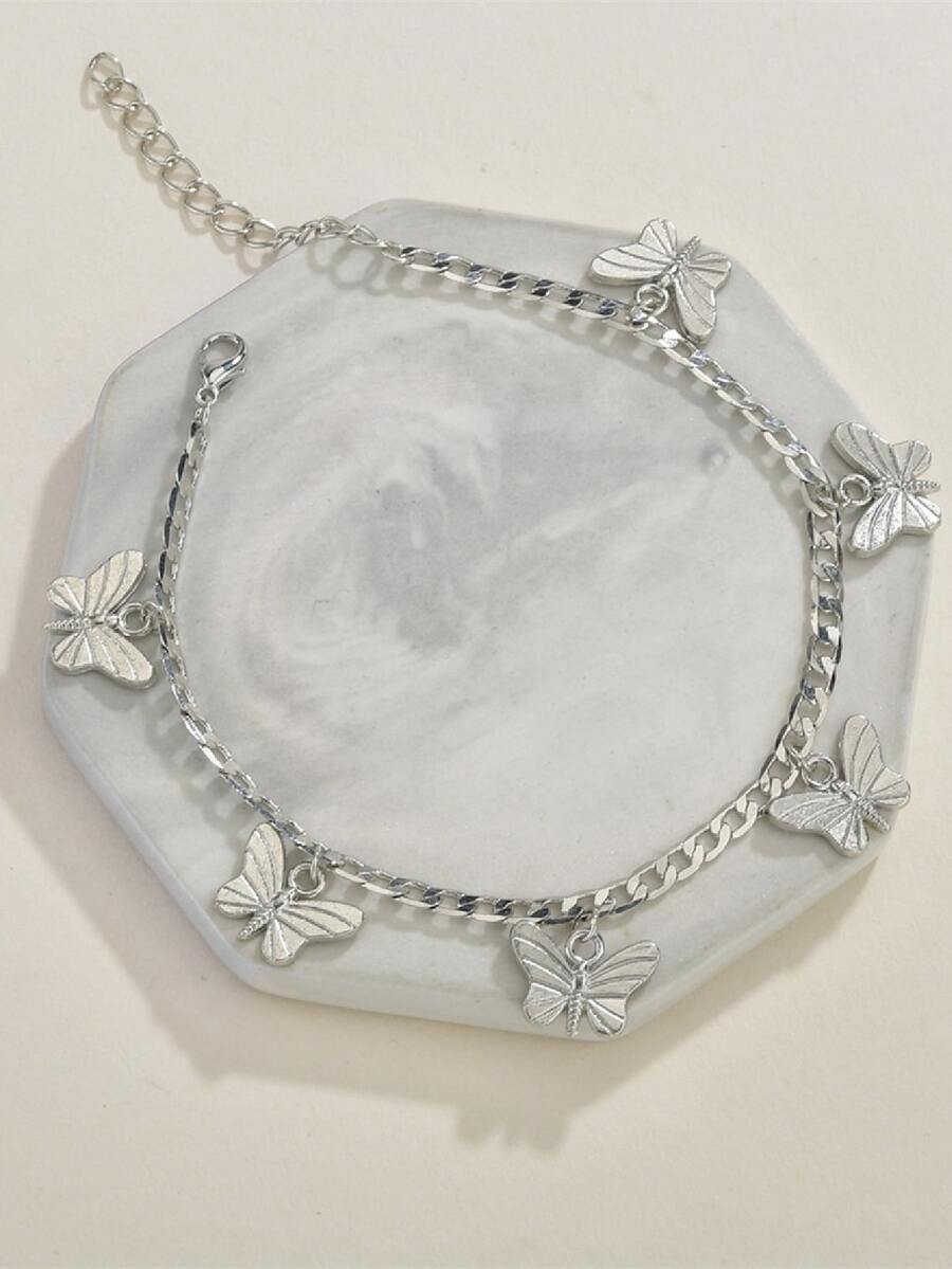 Niñas Pulsera tobillera con accesorio de mariposa - Plateado - Ver 1
