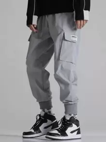 Manfinity Hypemode 男士拼接翻蓋口貨物褲 - 灰色 - 查看 1