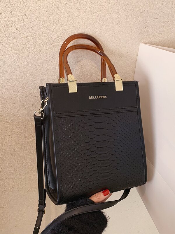 BELLEBORG Bolsa cuadrada con estampado de letra de piel de serpiente en relieve