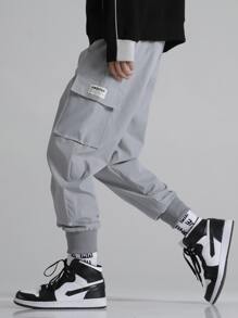 Manfinity Hypemode 男士拼接翻蓋口貨物褲 - 灰色 - 查看 3