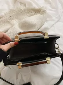 BELLEBORG Letter Graphic Snakeskin Embossed Square Bag - Black - View 3