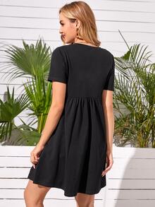 SHEIN Maternity Solid Smock Dress Without Belt - Black - View 2