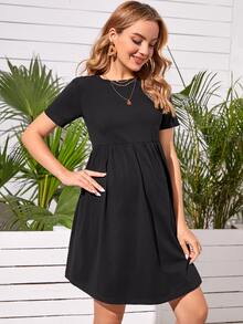 SHEIN Maternity Solid Smock Dress Without Belt - Black - View 5