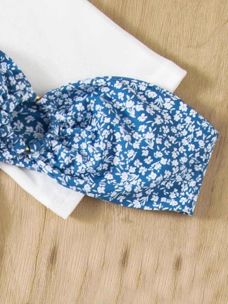 Summer Beach Ditsy Floral Print Ring Linked Bikini Top