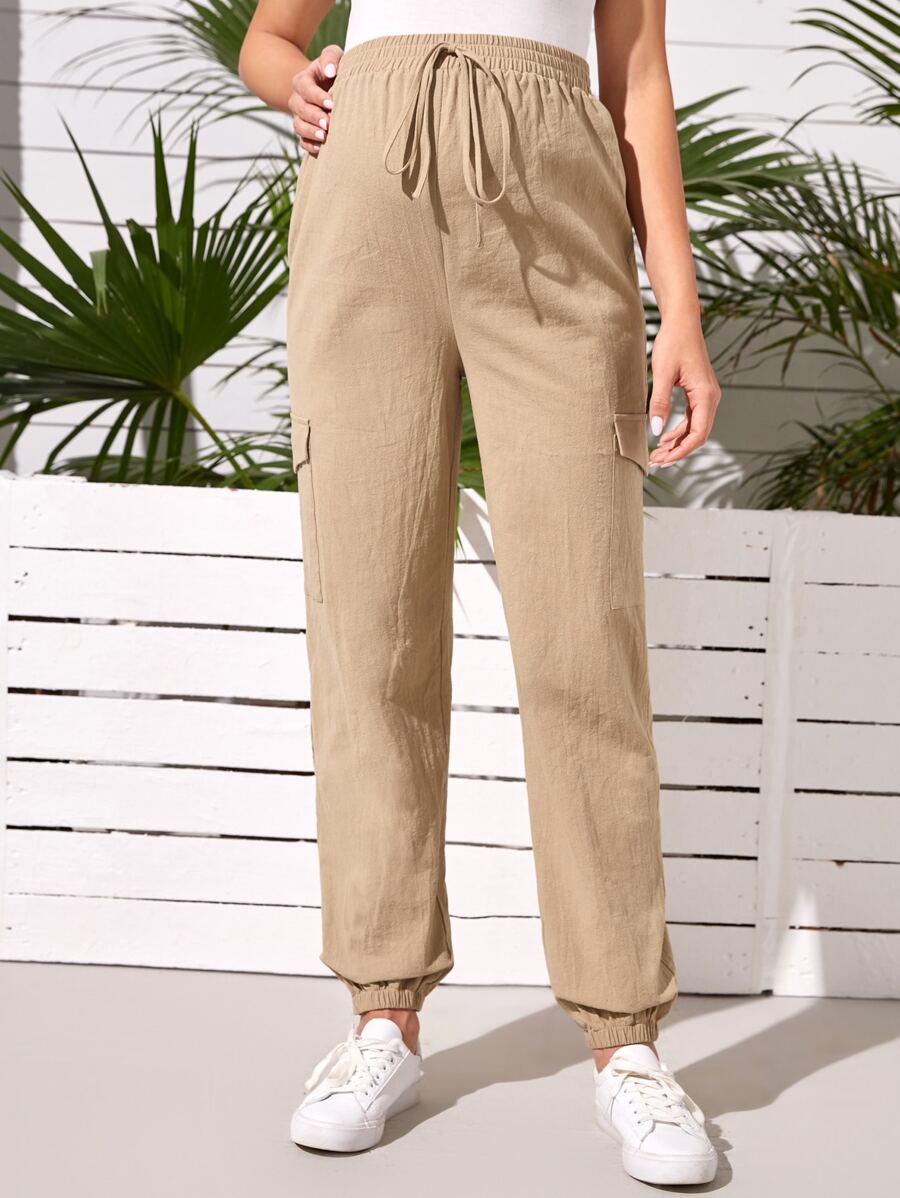 SHEIN Maternity Knot Waist Flap Pocket Trousers