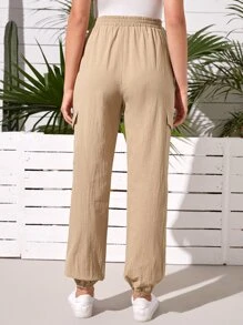 SHEIN Maternity Knot Waist Flap Pocket Trousers